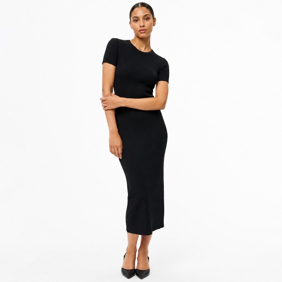Donna Karan Dresses & Skirts - NEW Donna Karan Womens Ribbed Knit Midi Dress Black M Minimalist Quiet Luxury
